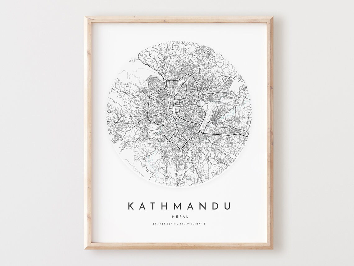 Kathmandu Map Print City Street Wall Art