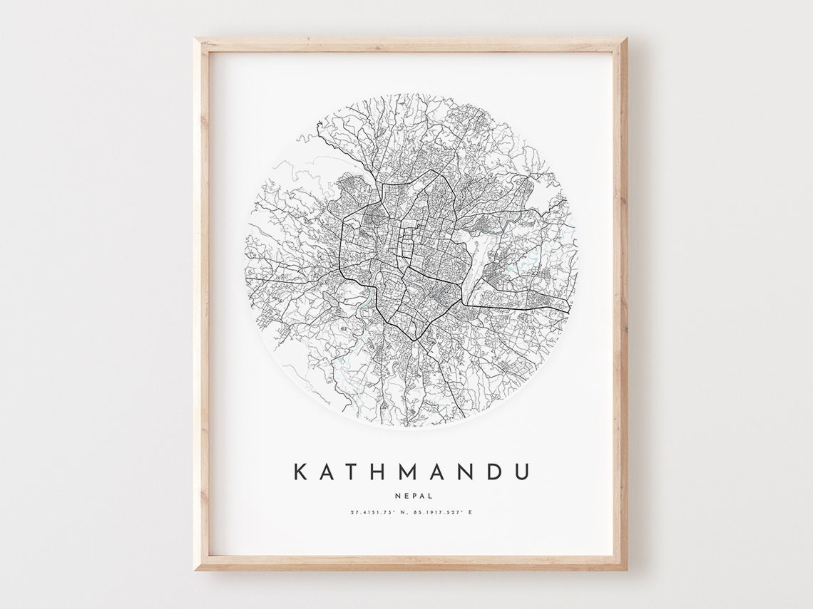 Kathmandu Nepal Circular City Map Himalayan Modern Travel Wall Poster