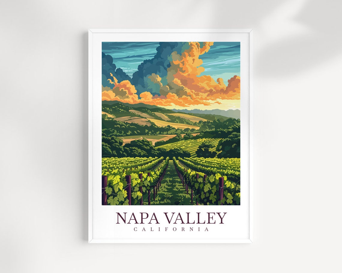 Napa Valley California Vineyard Sunset Golden Hour Travel Poster