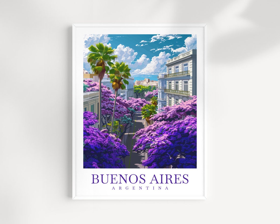 Buenos Aires Argentina Jacaranda Palms Old Town Travel Poster