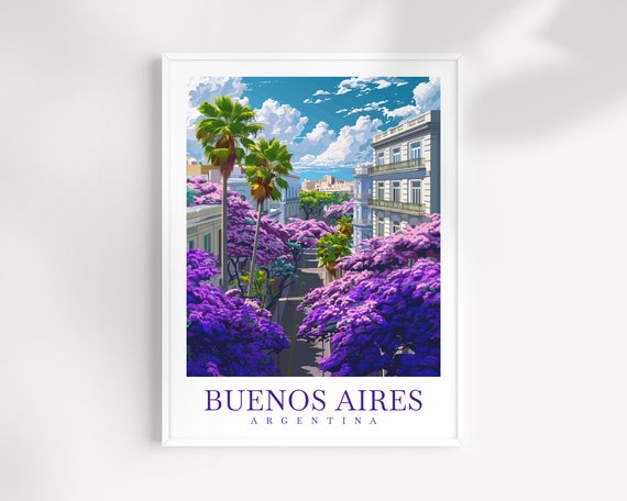 Buenos Aires Argentina Jacaranda Palms Old Town Travel Poster
