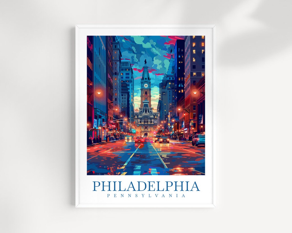 Philadelphia Pennsylvania City Hall Night Avenue Dusk Art Poster