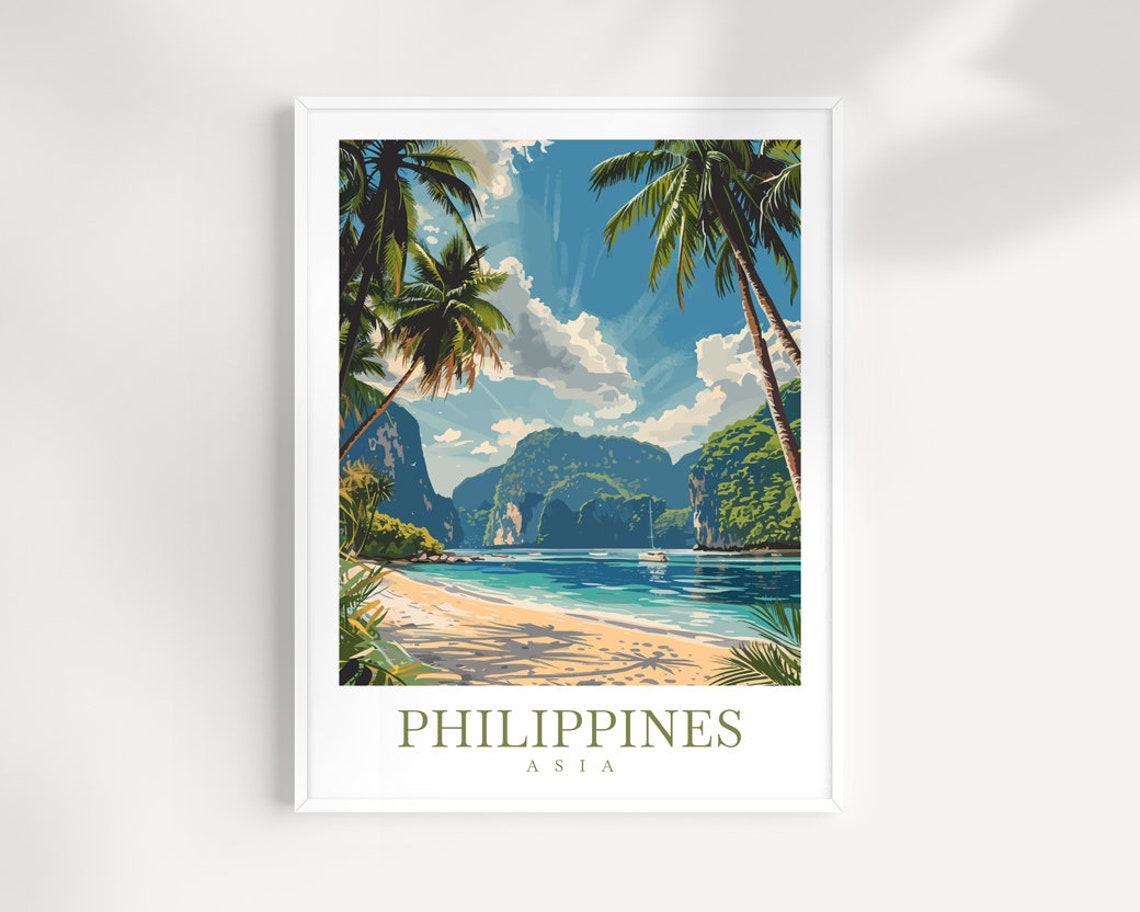 Philippines Asia Tropical Beach Limestone Cliffs Island Travel Poster
