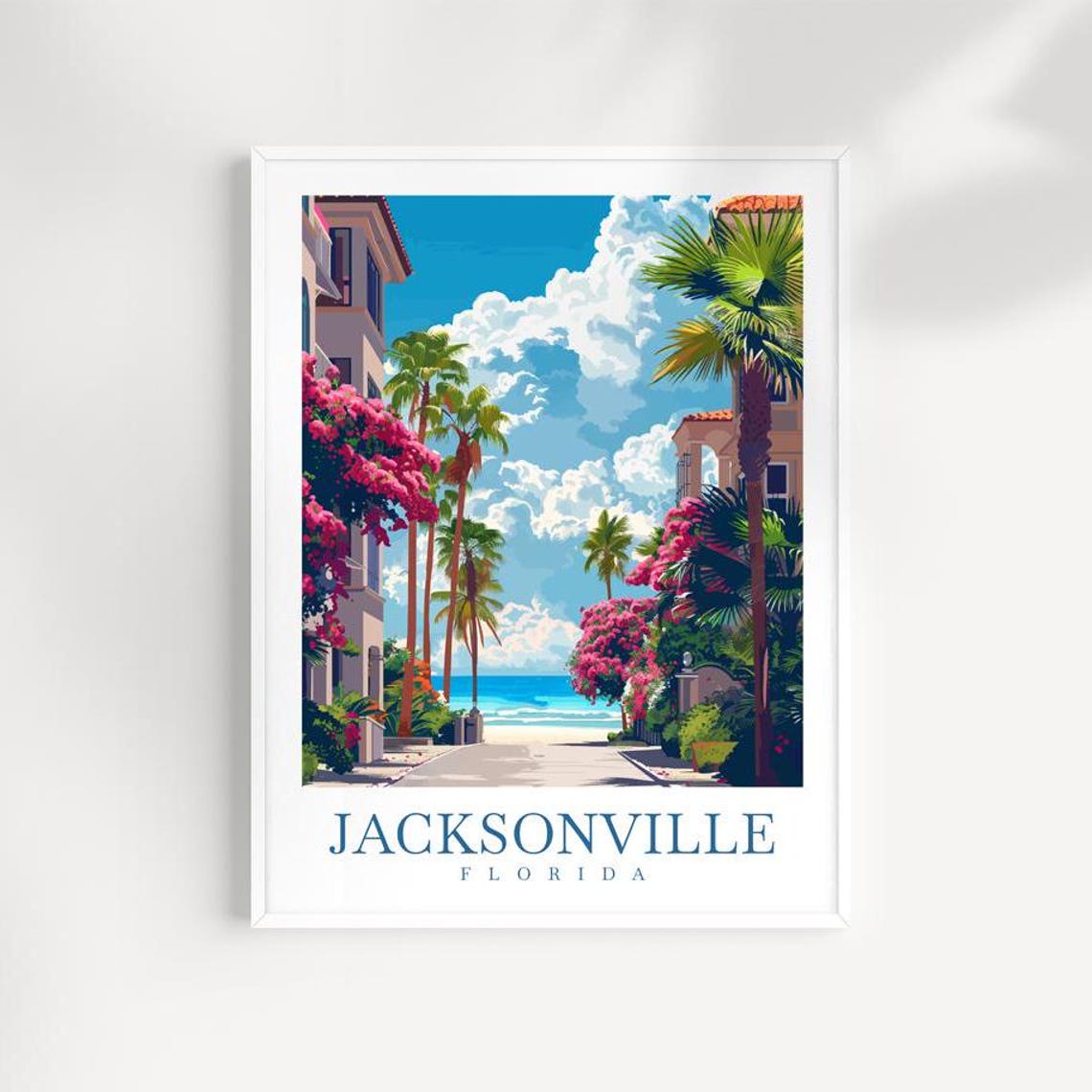 Vintage Jacksonville Florida Palm Street Beach Travel Poster