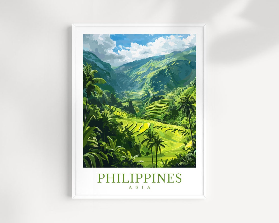 Philippines Lush Rice Terraces In Green Valley Asia Travel Poster