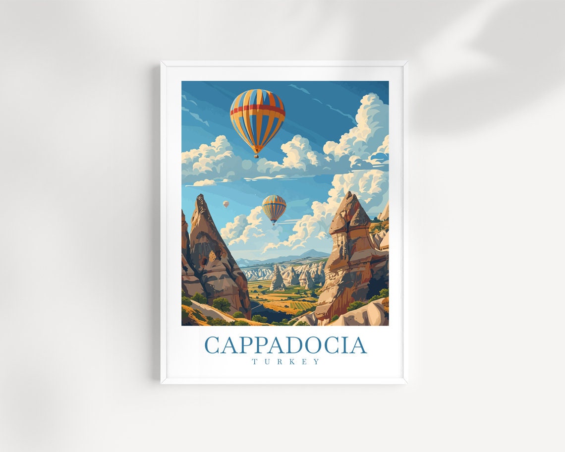 Cappadocia Turkey Balloon Sky Valley Rock Formations Travel Art Poster