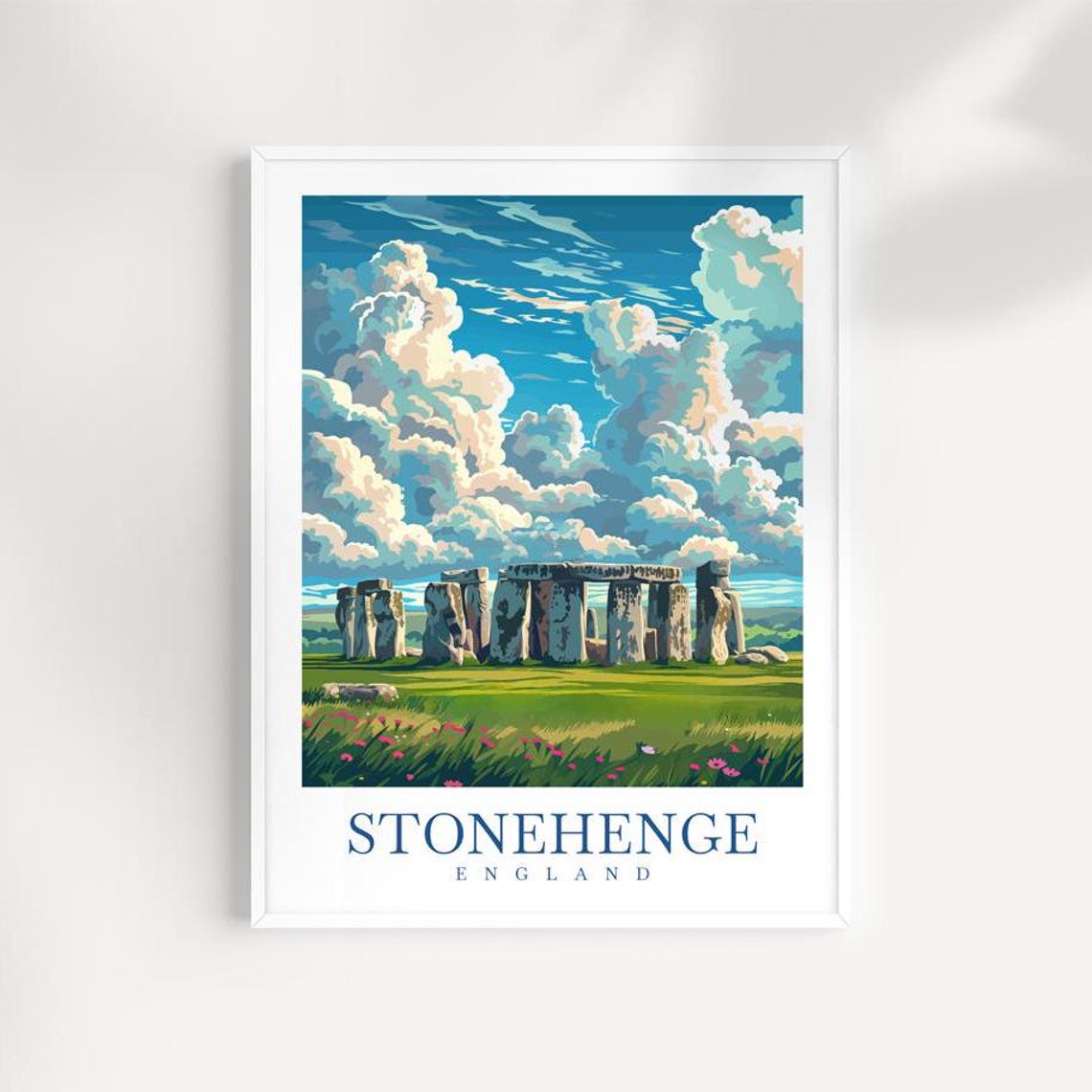 Stonehenge England Dramatic Cloud Sky Illustrated Travel Poster