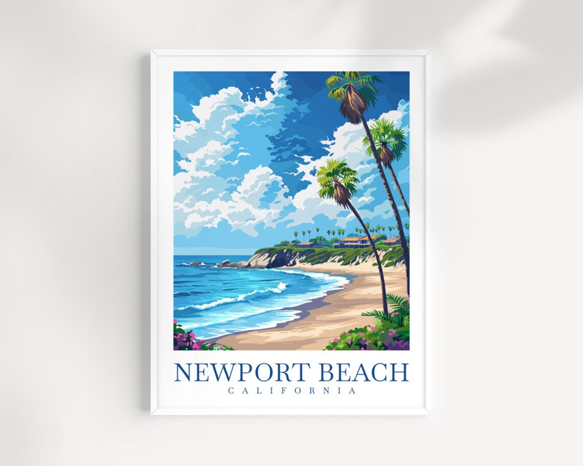 Newport Beach California Palm Beach Coast Ocean Travel Poster