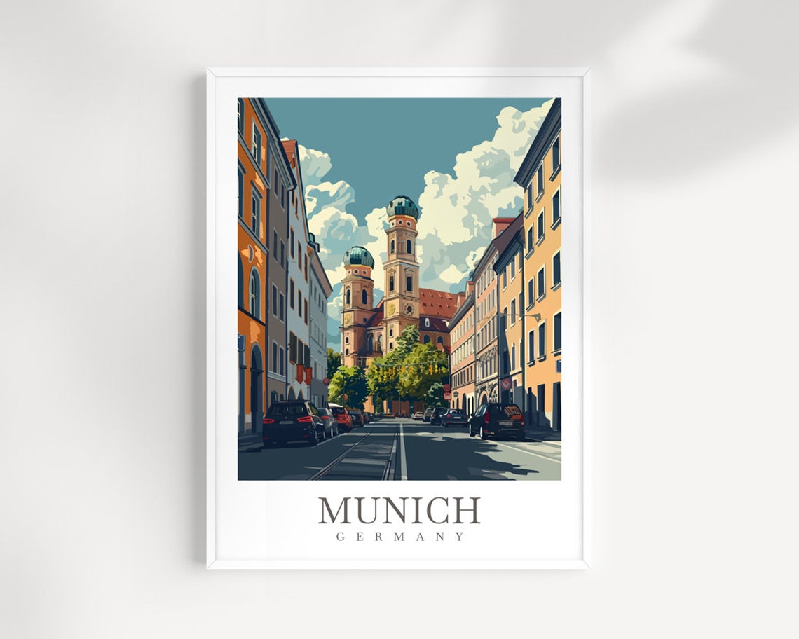 Munich Germany Old Street With Onion Domed Church Towers Poster