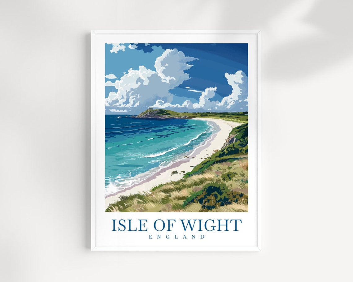 Isle of Wight England Sandy Beach Turquoise Sea Coast Travel Poster