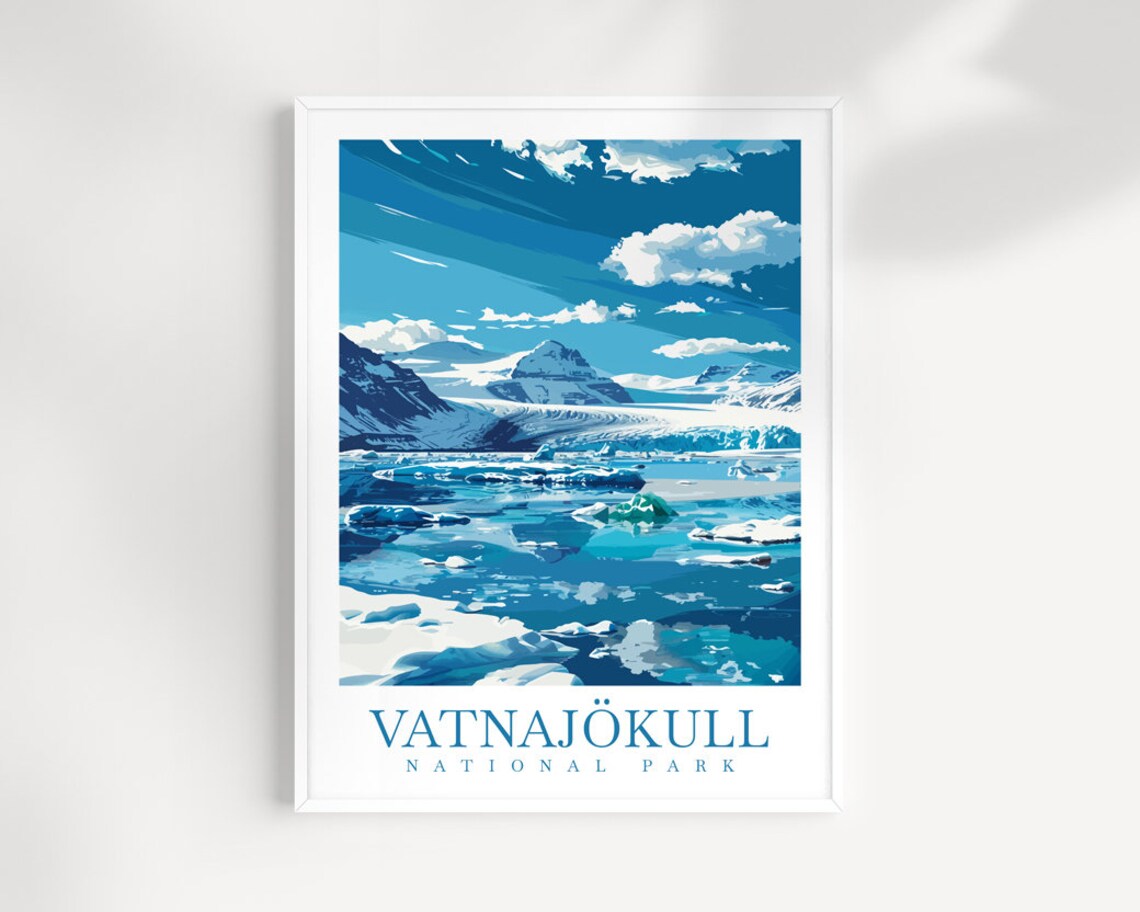 Vatnajokull National Park Iceland Glacier Lagoon Icebergs Travel Poster