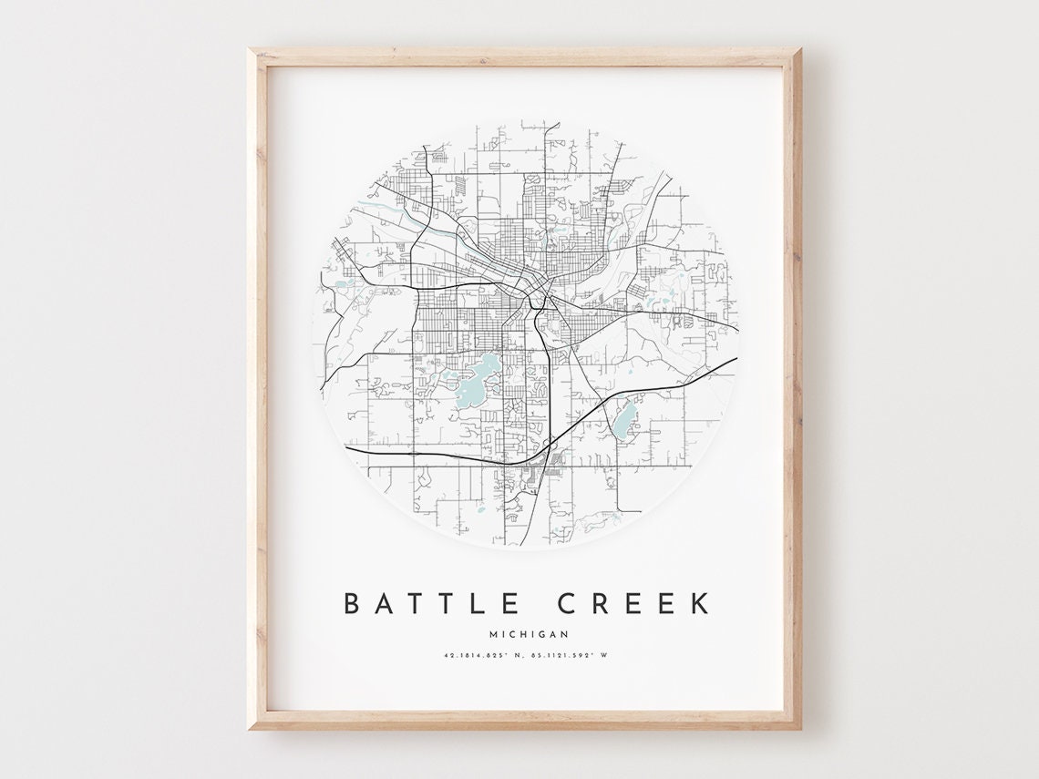 Battle Creek Michigan Circle Street Map Minimalist Travel Poster