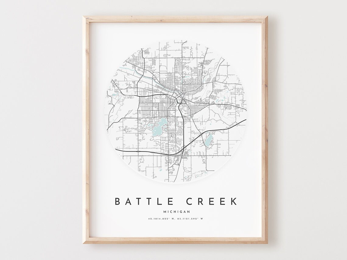 Battle Creek Michigan Map Print City Street Art