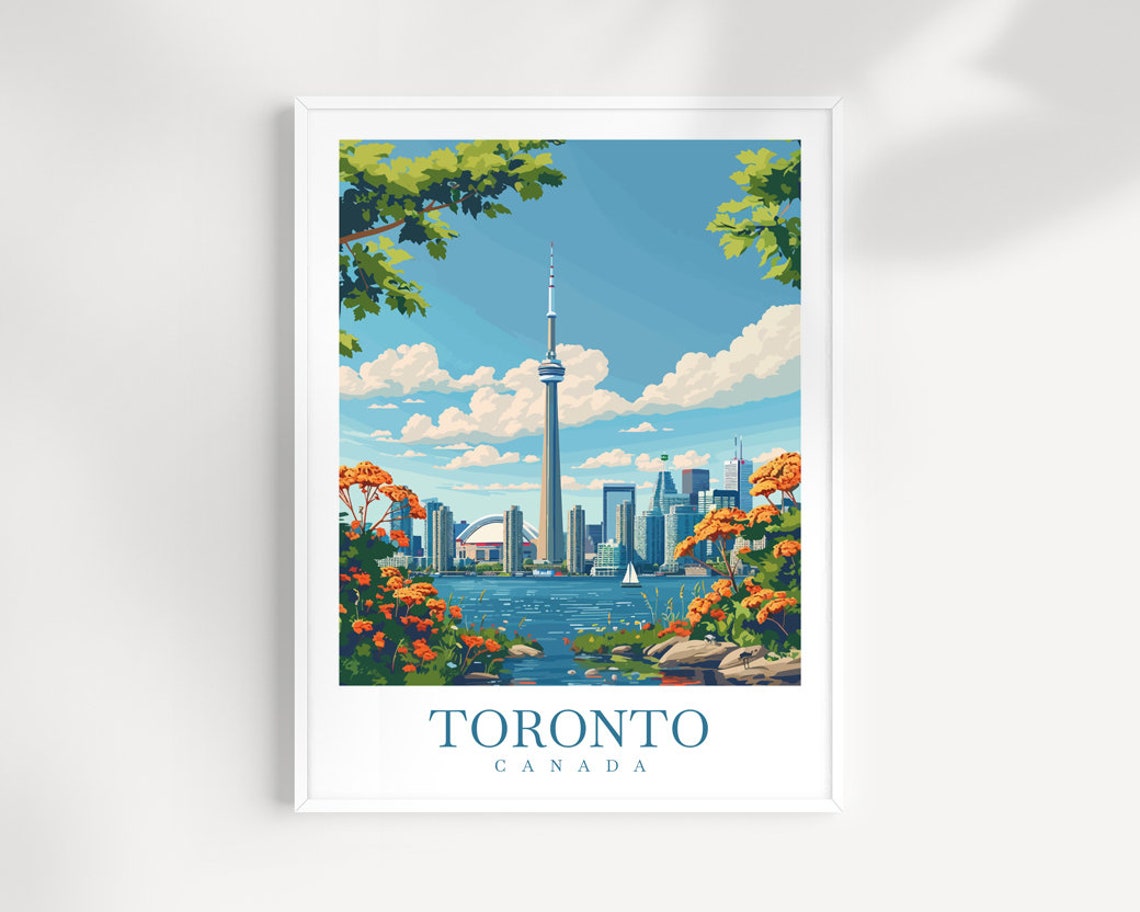 Toronto Canada CN Tower Waterfront Sailboat Orange Flowers Poster
