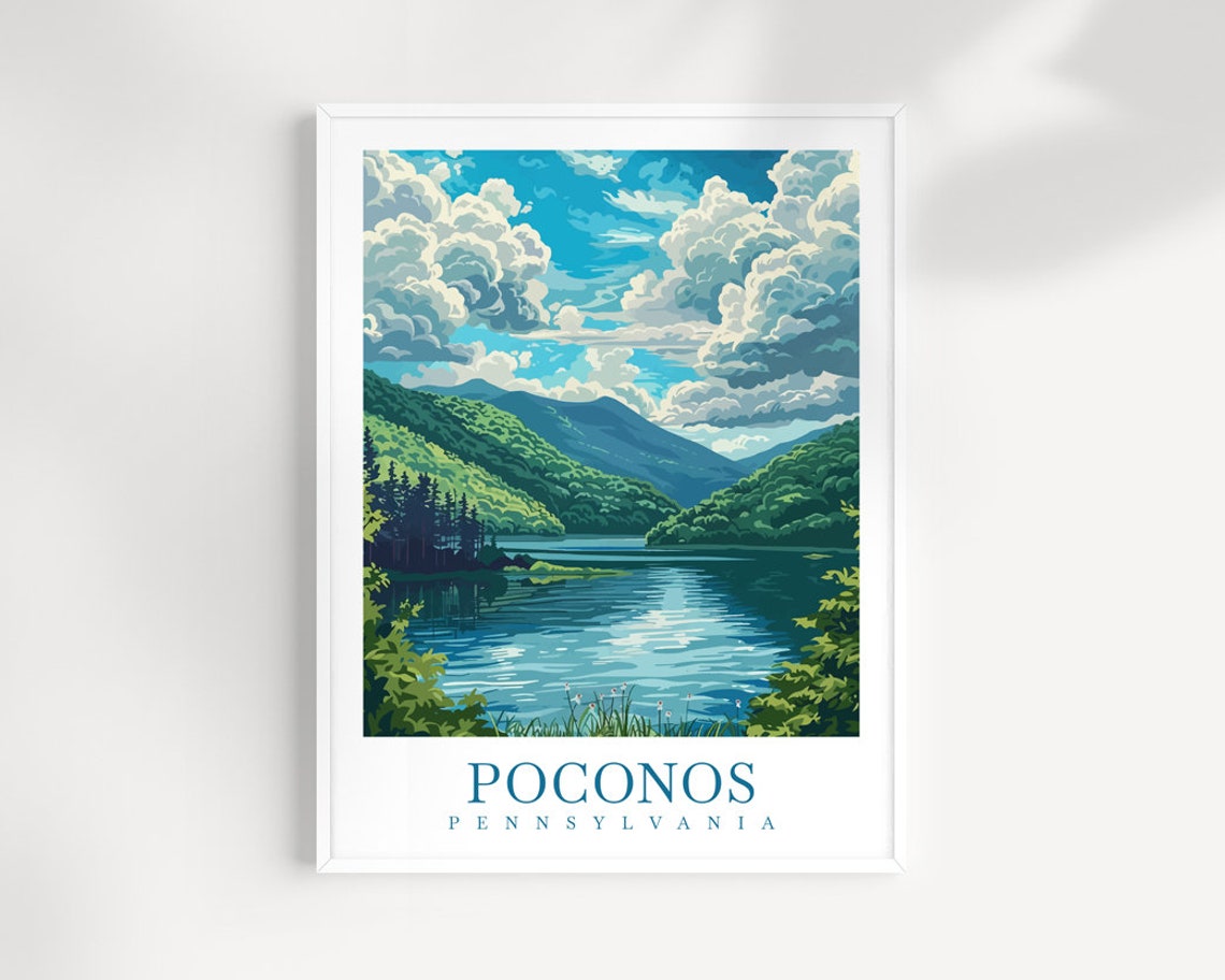 Poconos Pennsylvania Mountain Lake Summer Landscape Travel Poster