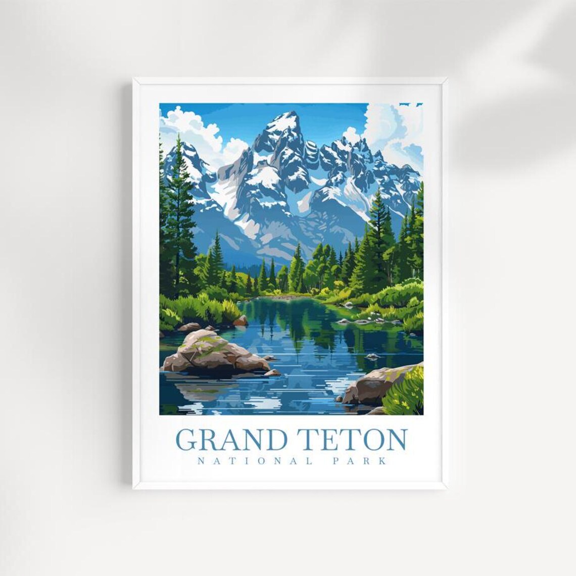 Grand Teton National Park Wyoming Snowy Peak Lake Travel Poster