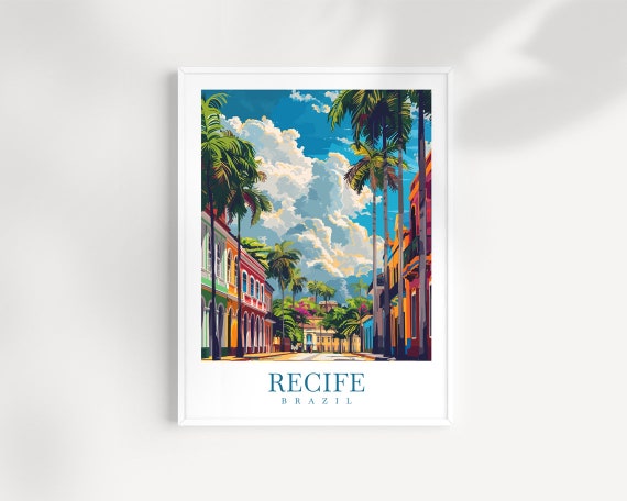 Recife Brazil Palm Lined Colonial Street Architecture Poster