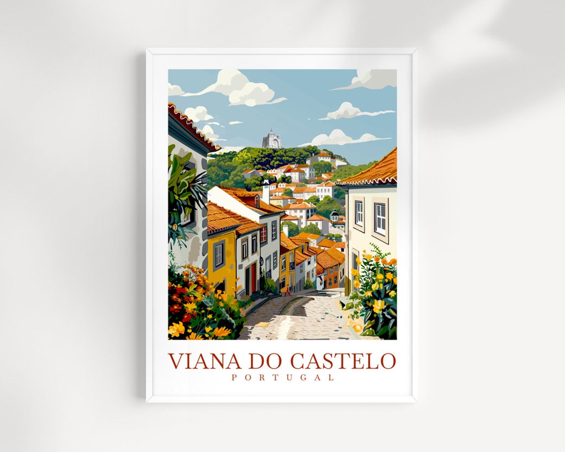 Viana do Castelo Portugal Old Town Cobblestone Street Travel Poster