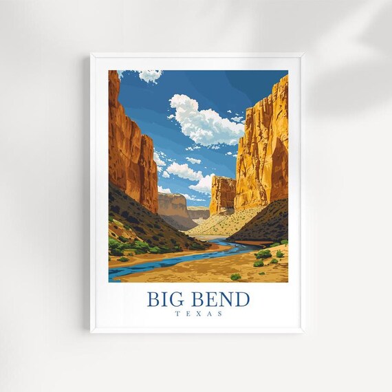 Big Bend Texas Desert Canyon River Illustrated Vintage Travel Poster