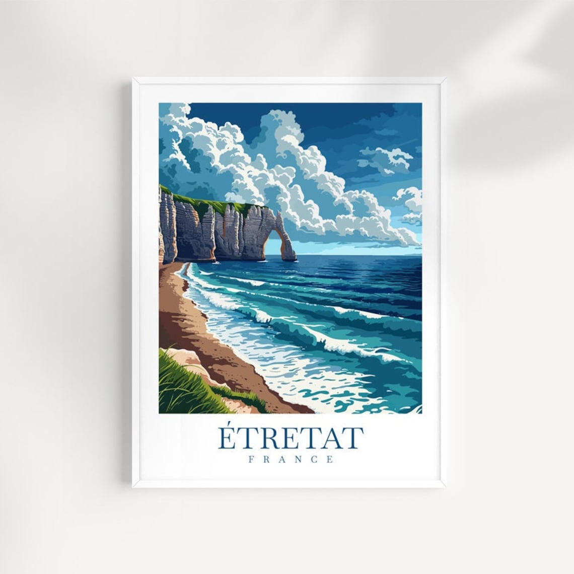 Etretat France Azure Beach White Chalk Arch Waves Travel Poster