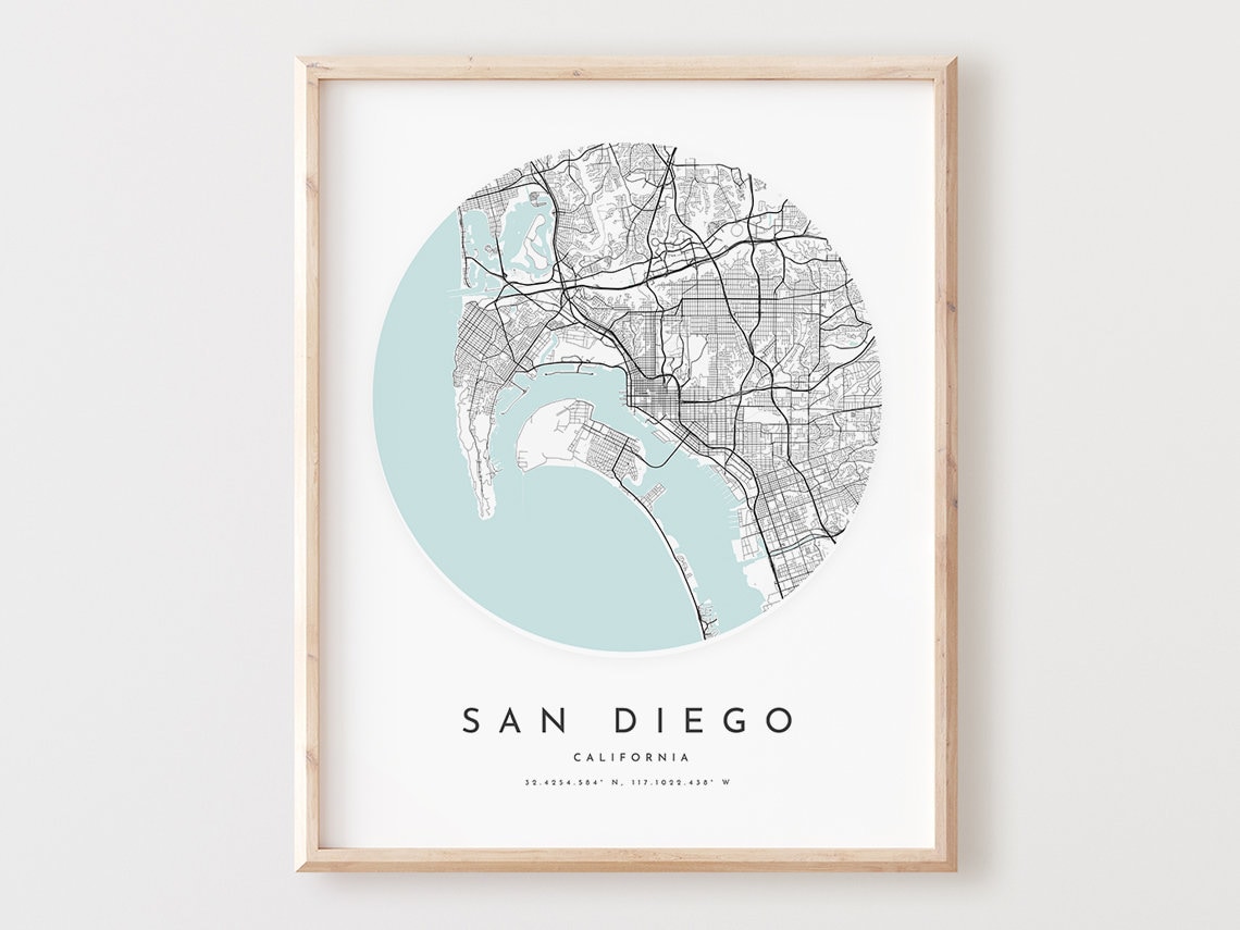 San Diego Map Print, City Street Art Poster