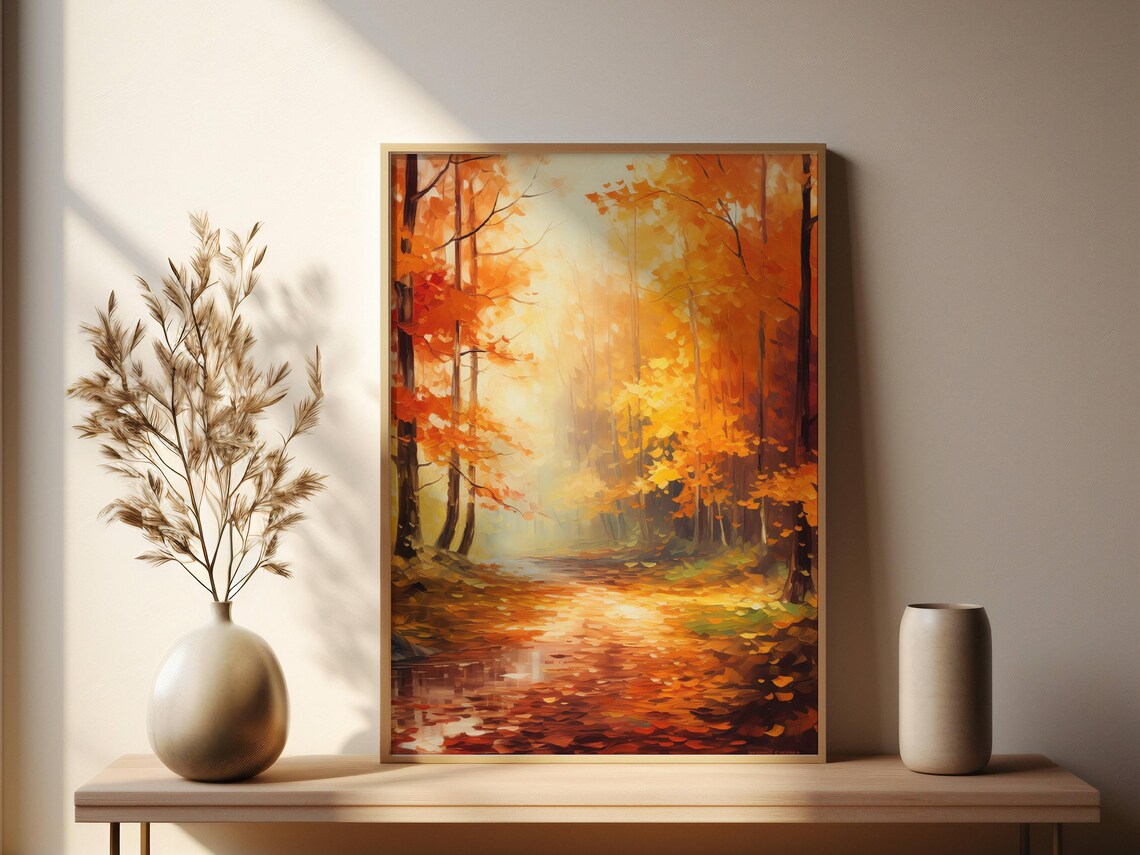 Golden Autumn Forest Path Vibrant Fall Foliage Landscape Wall Art - Image 2