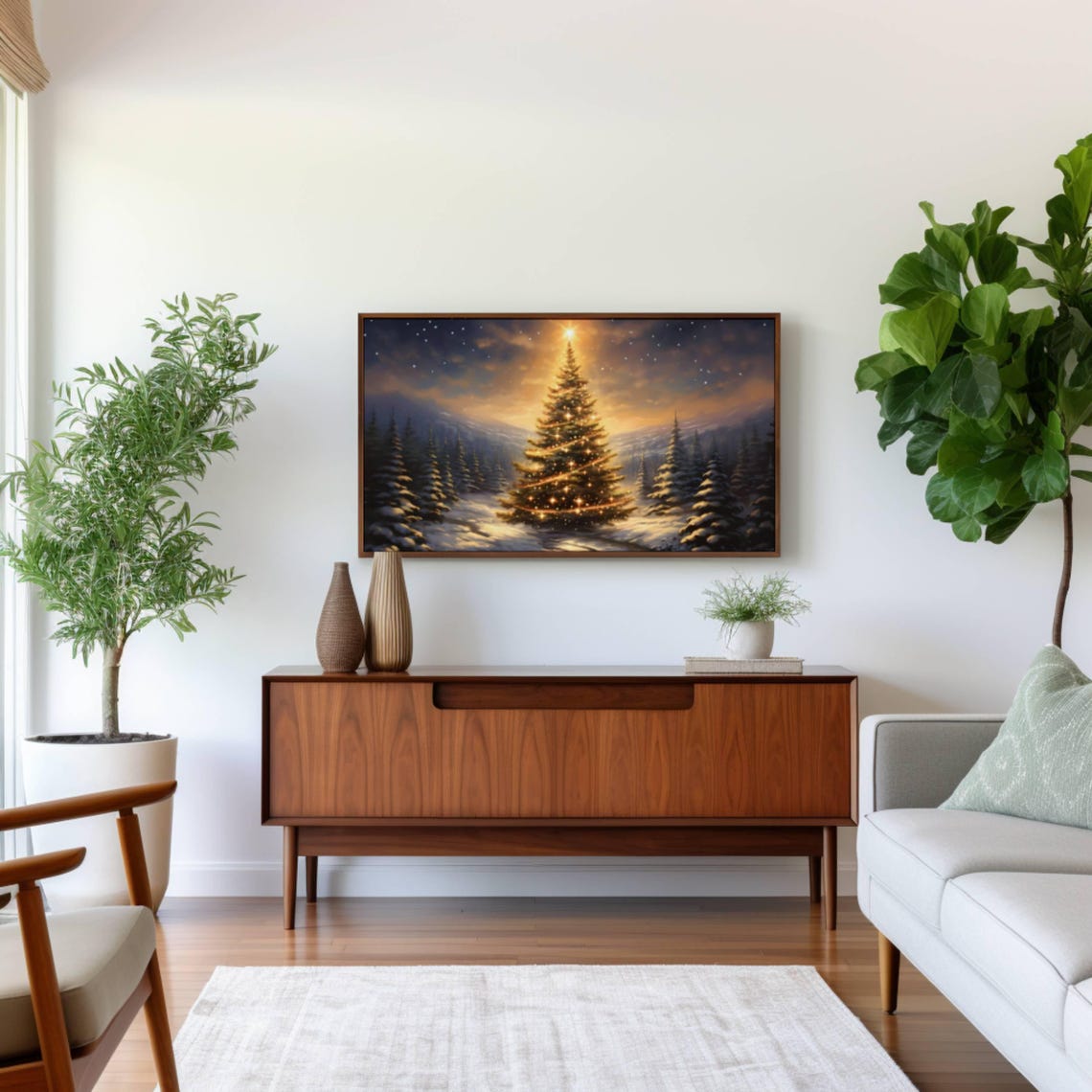 Christmas Tree Glowing at Sunset in a Snowy Mountain Forest Poster - Image 2