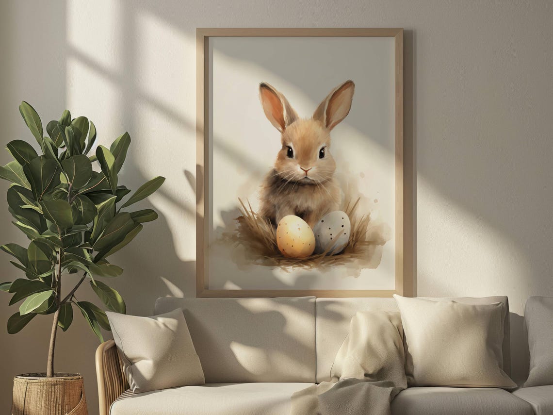 Easter Bunny Art Print Easter Bunny Wall Decoration Rabbit Art Cute Bunny Oil Painting Animal Wall Art Wall Decor - Image 2