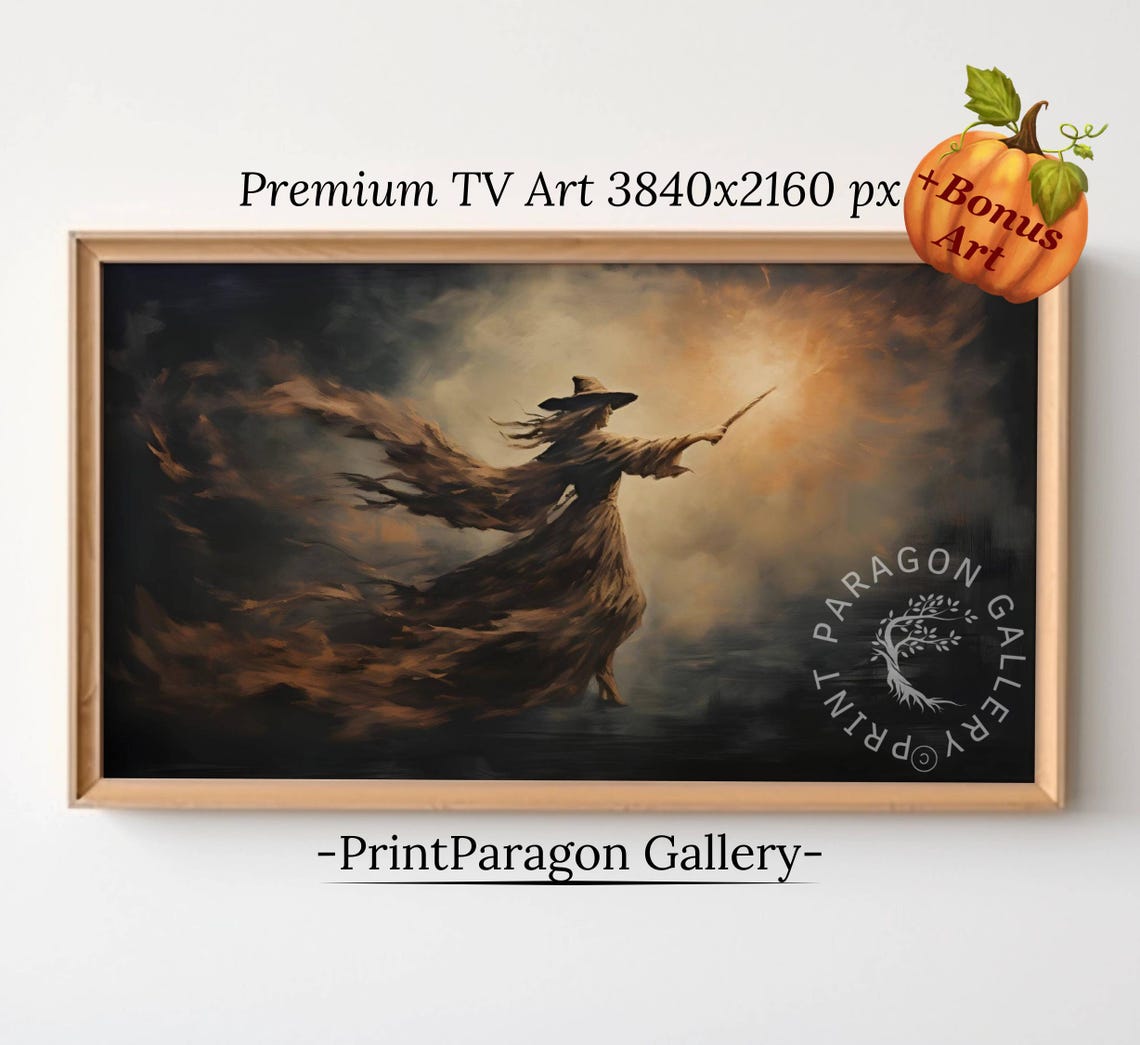 Dark Witch Conjuring Magic on a Stormy Halloween Night Wall Art