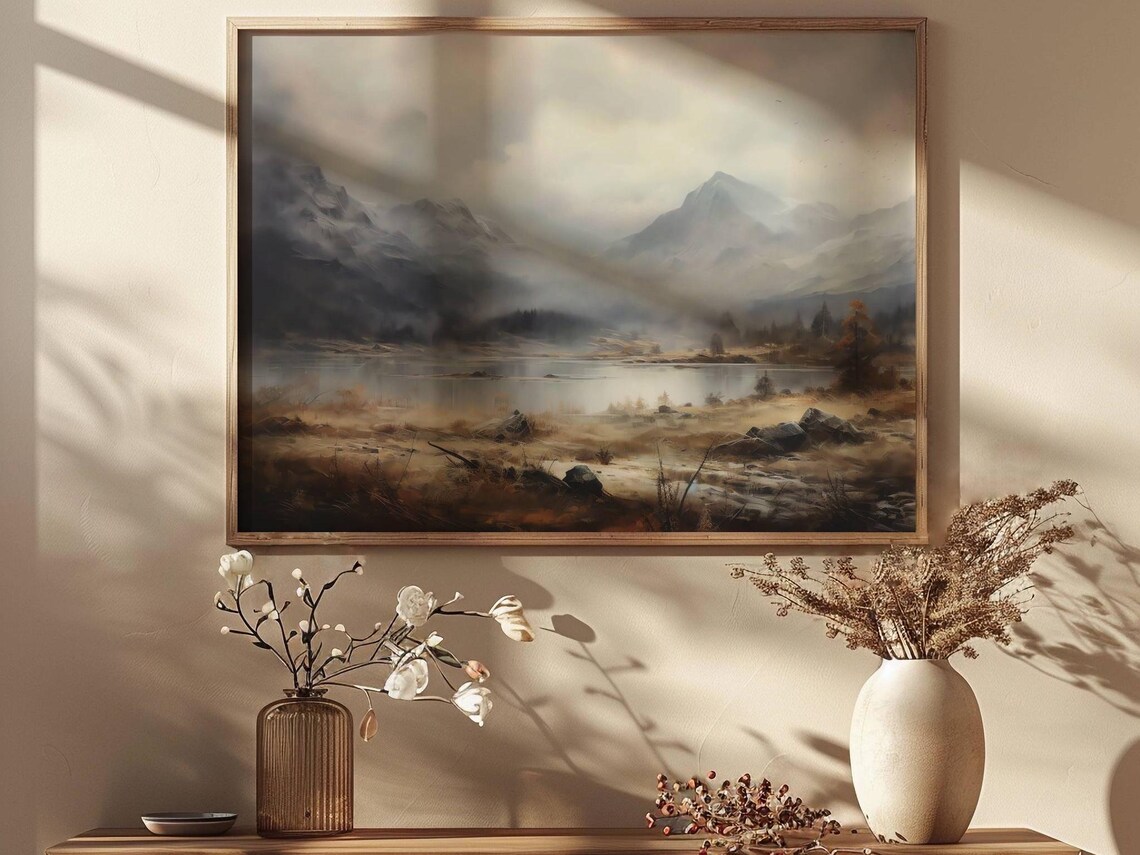 Stormy Mountain Lake with Misty Peaks Dramatic Nature Wall Art - Image 2