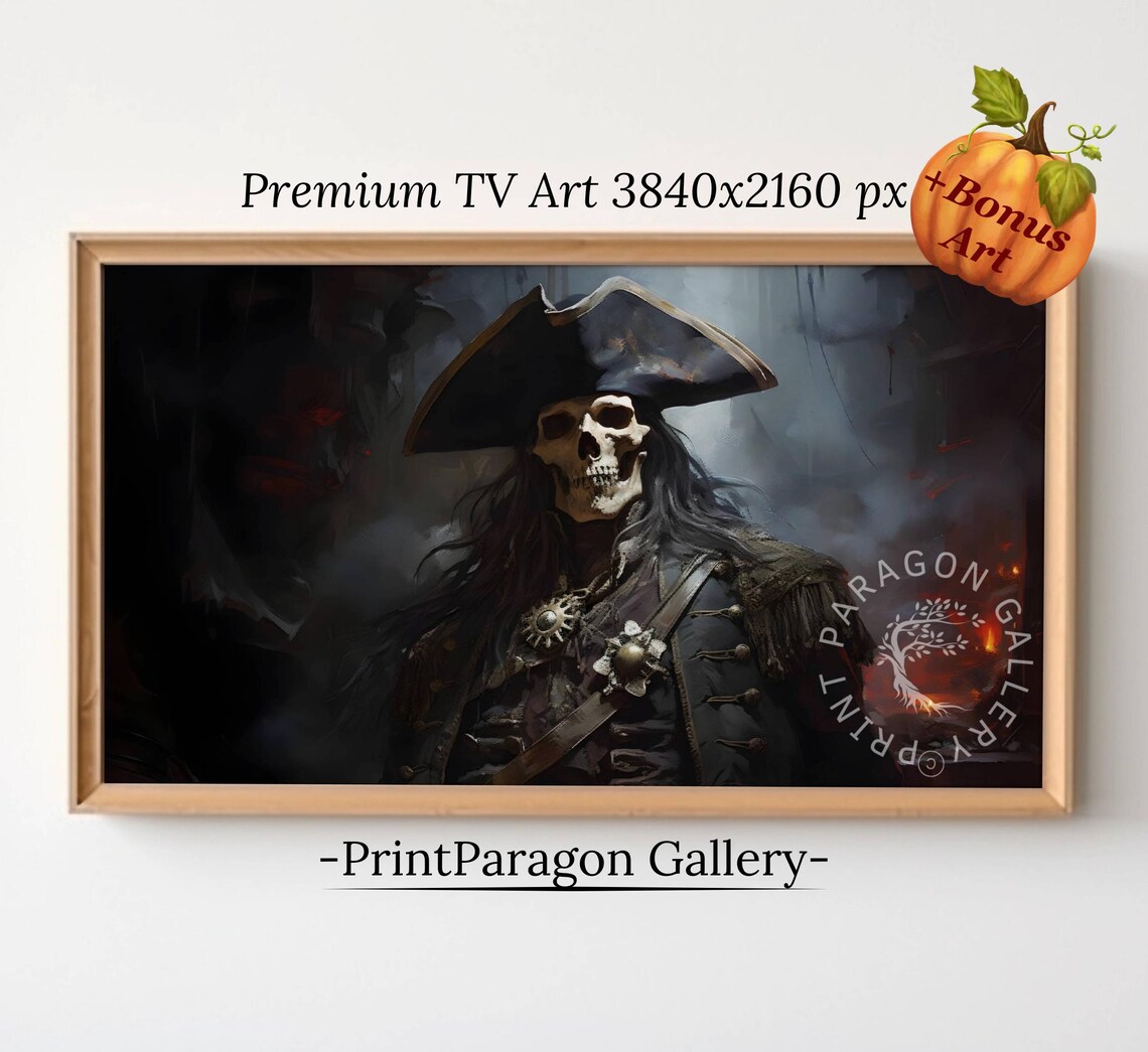 Skeleton Pirate Captain Tricorn Hat Spooky Halloween Wall Art