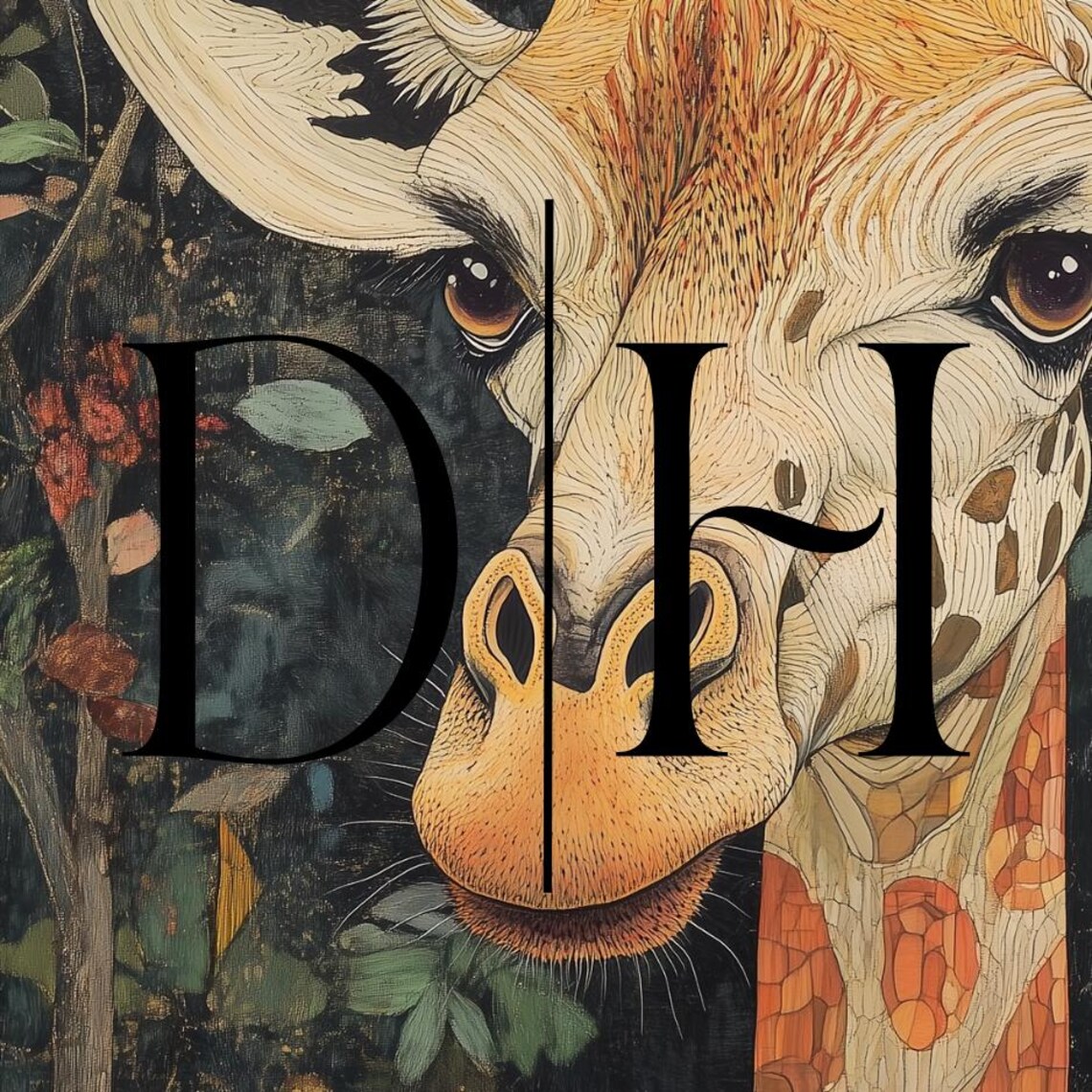 Giraffe Face Close Up Dark Foliage Mosaic Style Wildlife Art Poster - Image 3