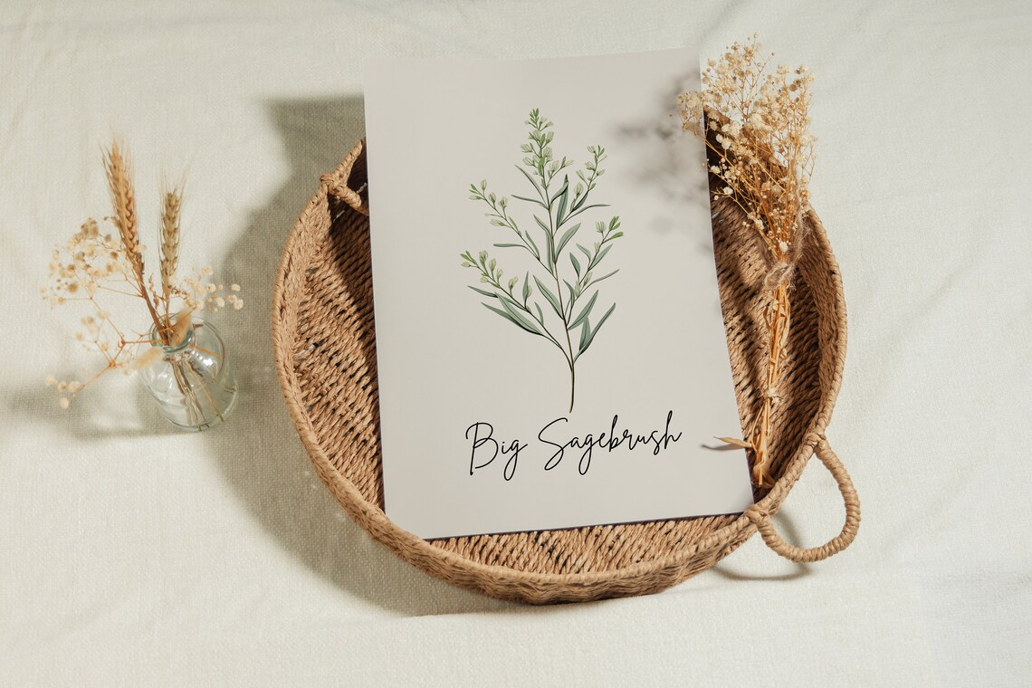 Big Sagebrush Botanical Watercolor State Flower Minimalist Art Print - Image 3
