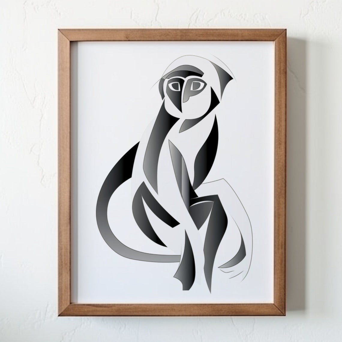 Abstract Monkey Geometric Line Art Modern Black White Wall Poster - Image 3
