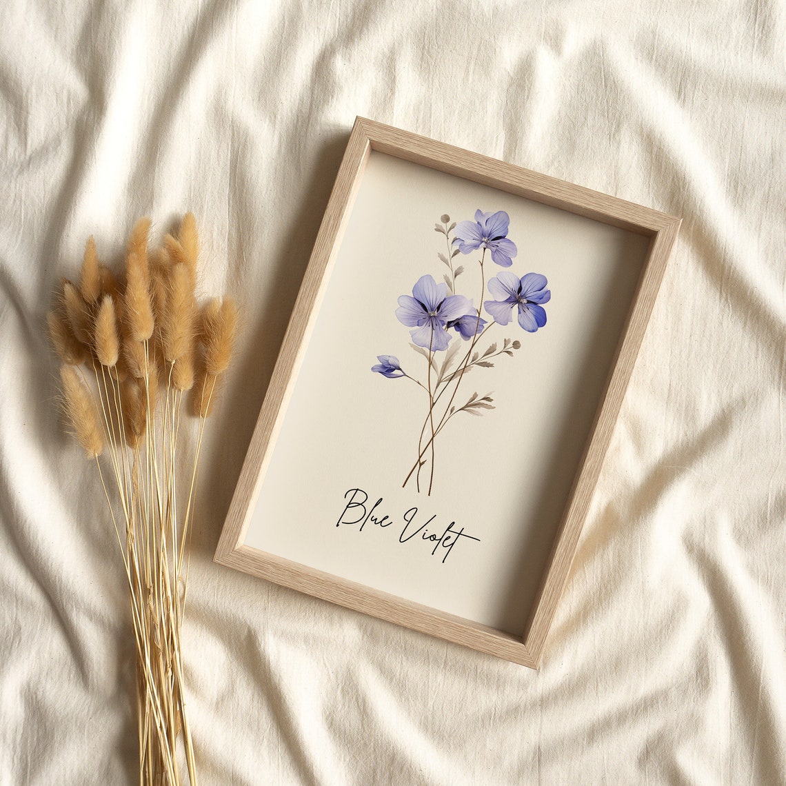 Blue Violet Watercolor Botanical Line Art Wildflower Wall Print - Image 2