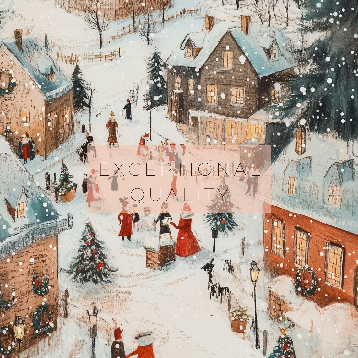 Whimsical Snowy Christmas Village Watercolor Festive Holiday Art Print - Image 3