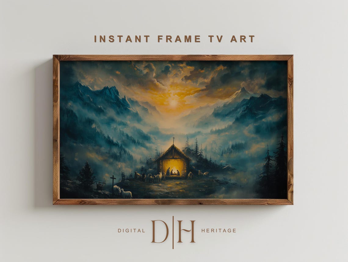 Christian Frame Tv Art Vintage Nativity Christmas Tv Art Holy Family Painting Moody Christmas Frame Tv Art Xmas Art