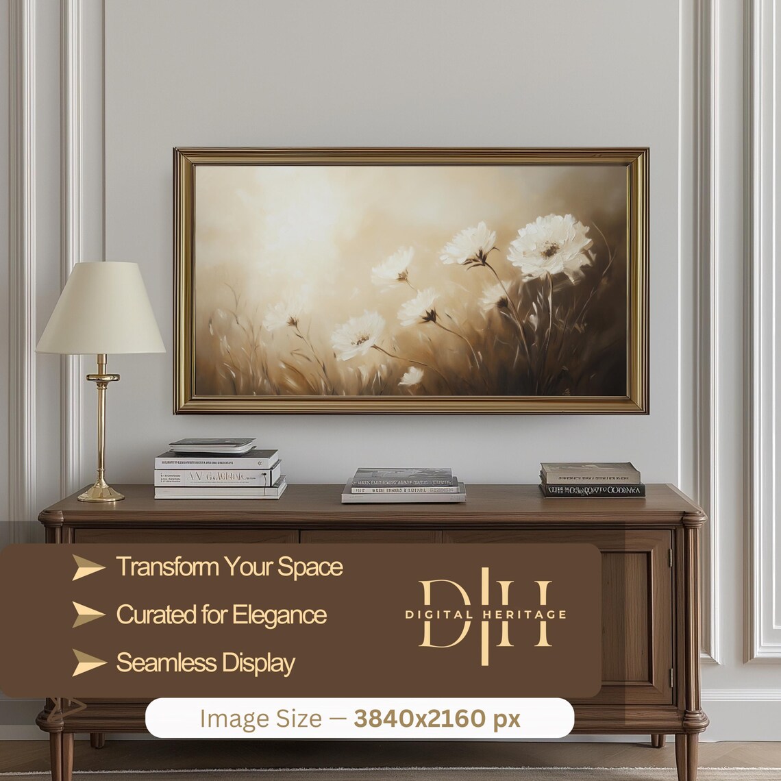 White Wildflowers Golden Meadow Sunset Vintage Floral Field Print Art - Image 2