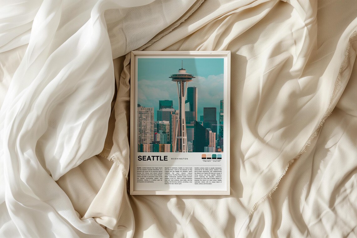 Seattle Washington Space Needle Downtown Skyline City Travel Poster - Image 3