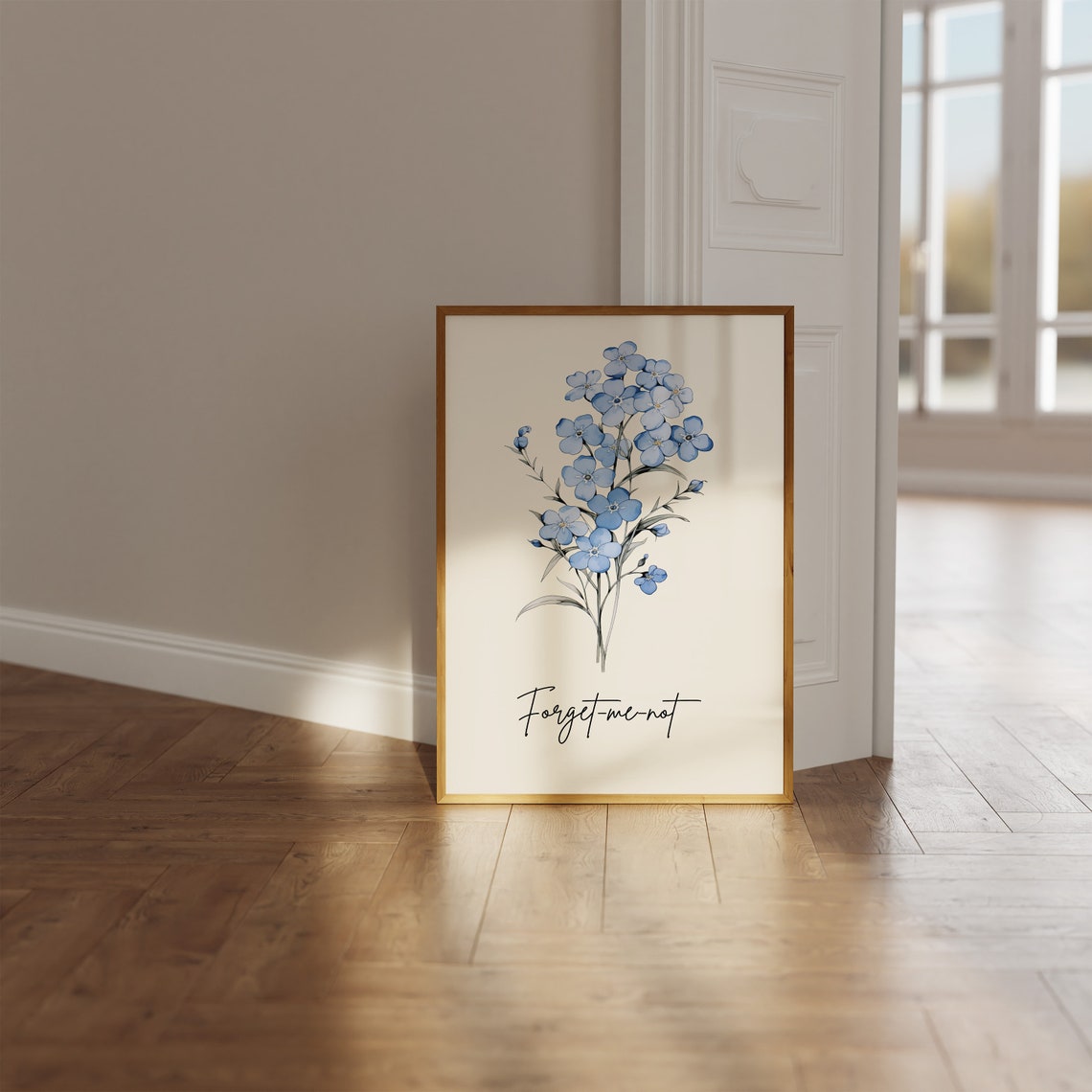 Forget Me Not Botanical Watercolor Art Minimalist Blue Flower Print - Image 2