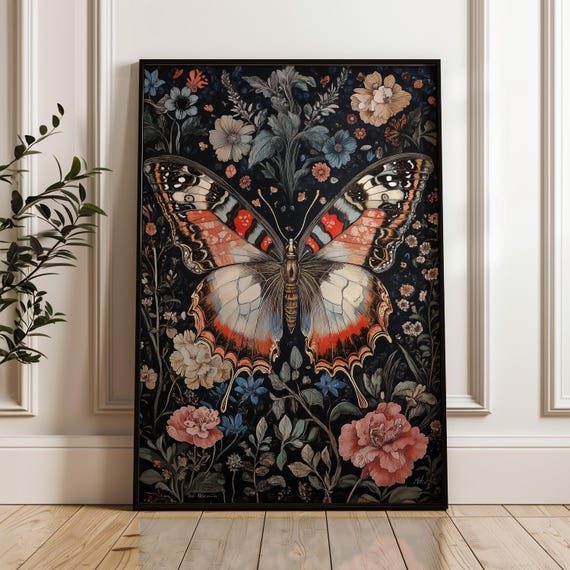 William Morris Inspired Art Print Butterfly Wall Decor Insect Artwork Nature Living Room Cottagecore Bedroom Wall Art