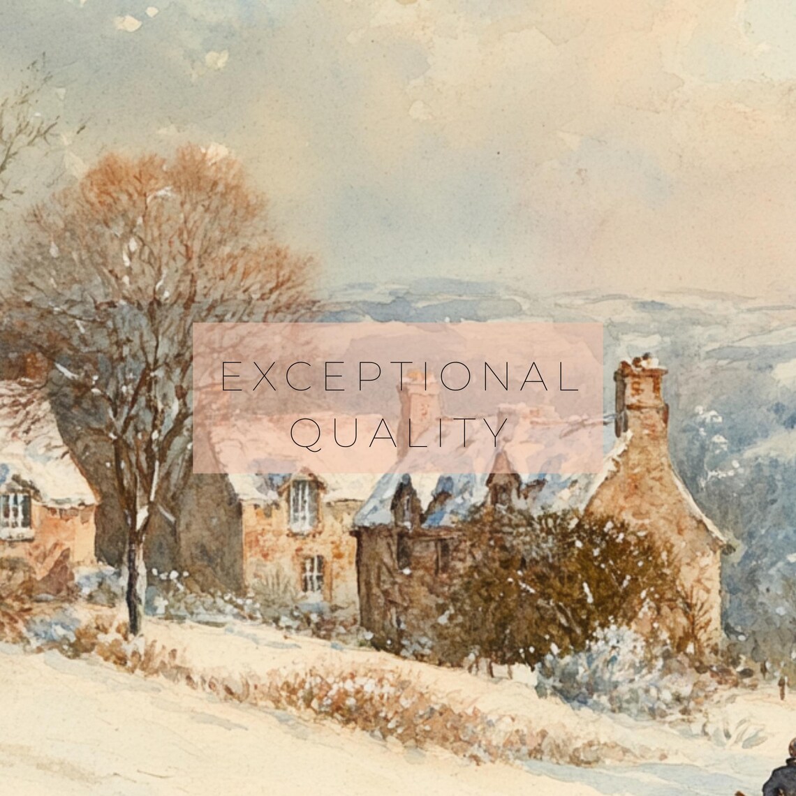 English Countryside Snowy Cottages Rolling Hills Winter Vintage Poster - Image 3