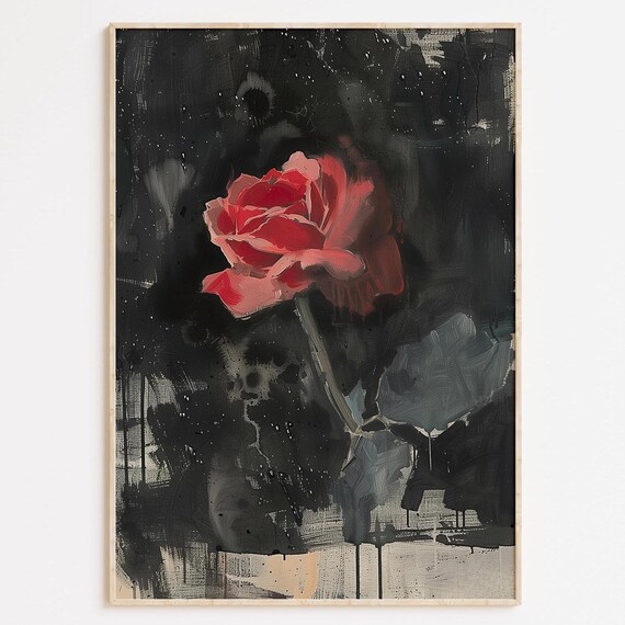 Red Rose Art Print Moody Floral Dark Academia Decor