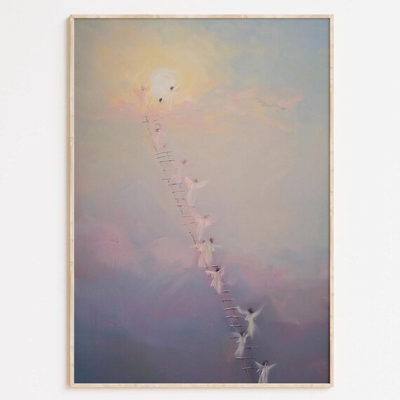 Jacobs Ladder Angels Ascending Heaven Pastel Oil Painting Poster
