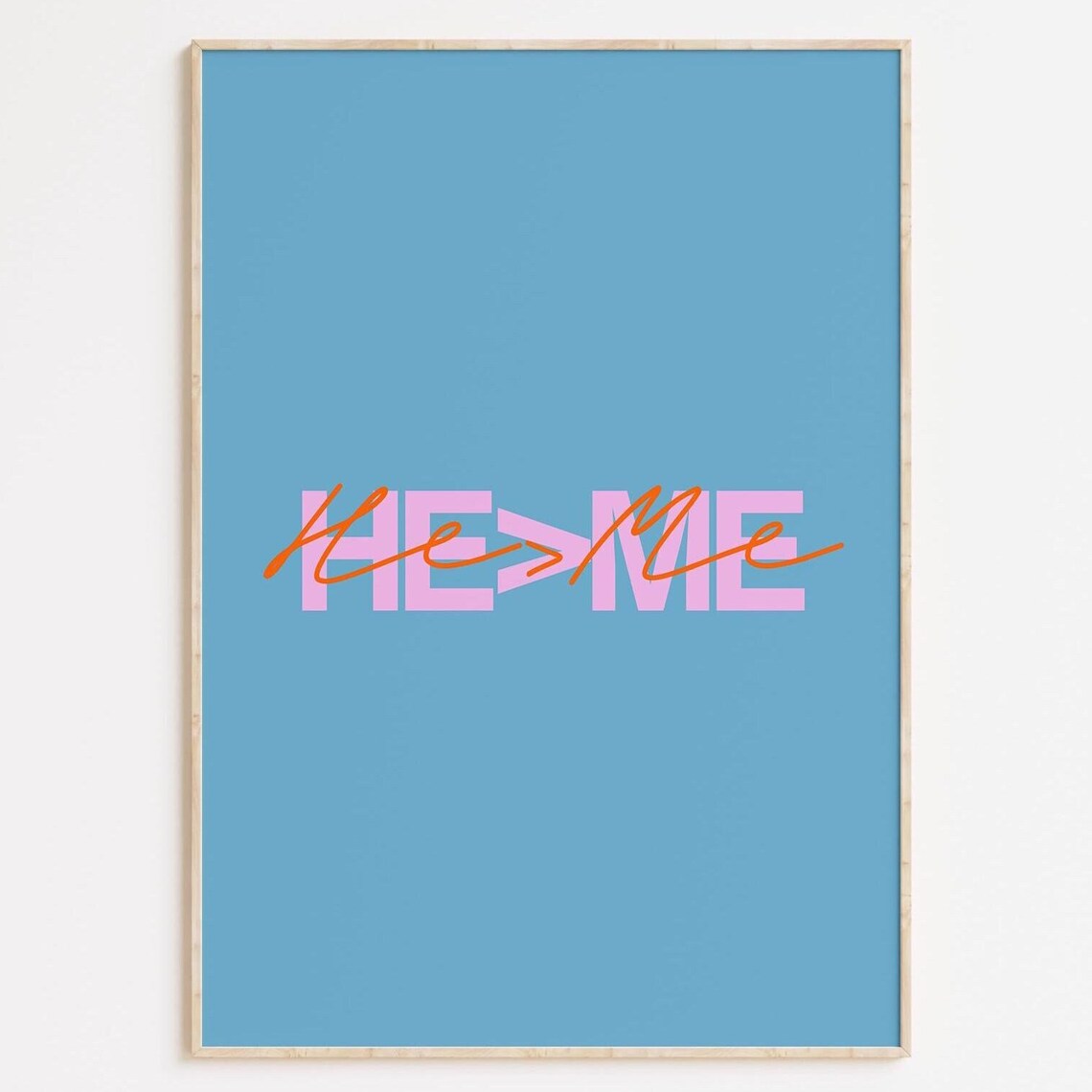 He Is Greater Than Me Bold Blue Christian Typography Faith Poster