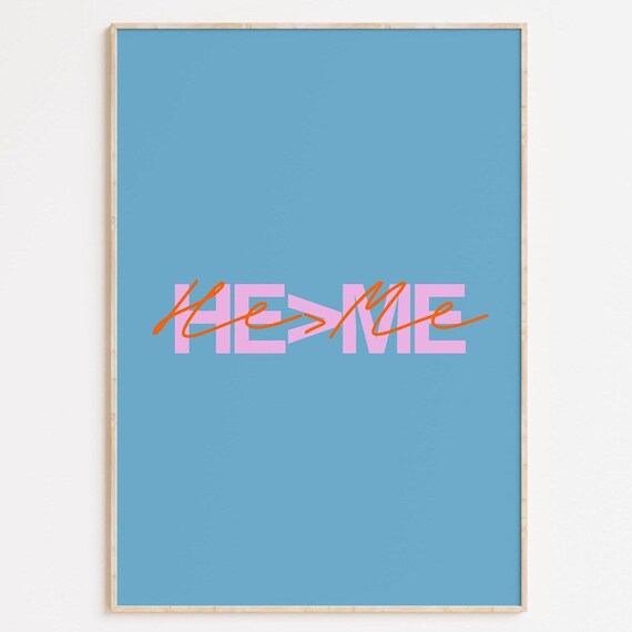 He Is Greater Than Me Bold Blue Christian Typography Faith Poster