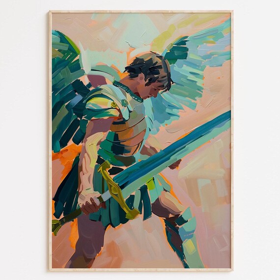 Saint Michael Archangel Sword Modern Christian Painting Poster