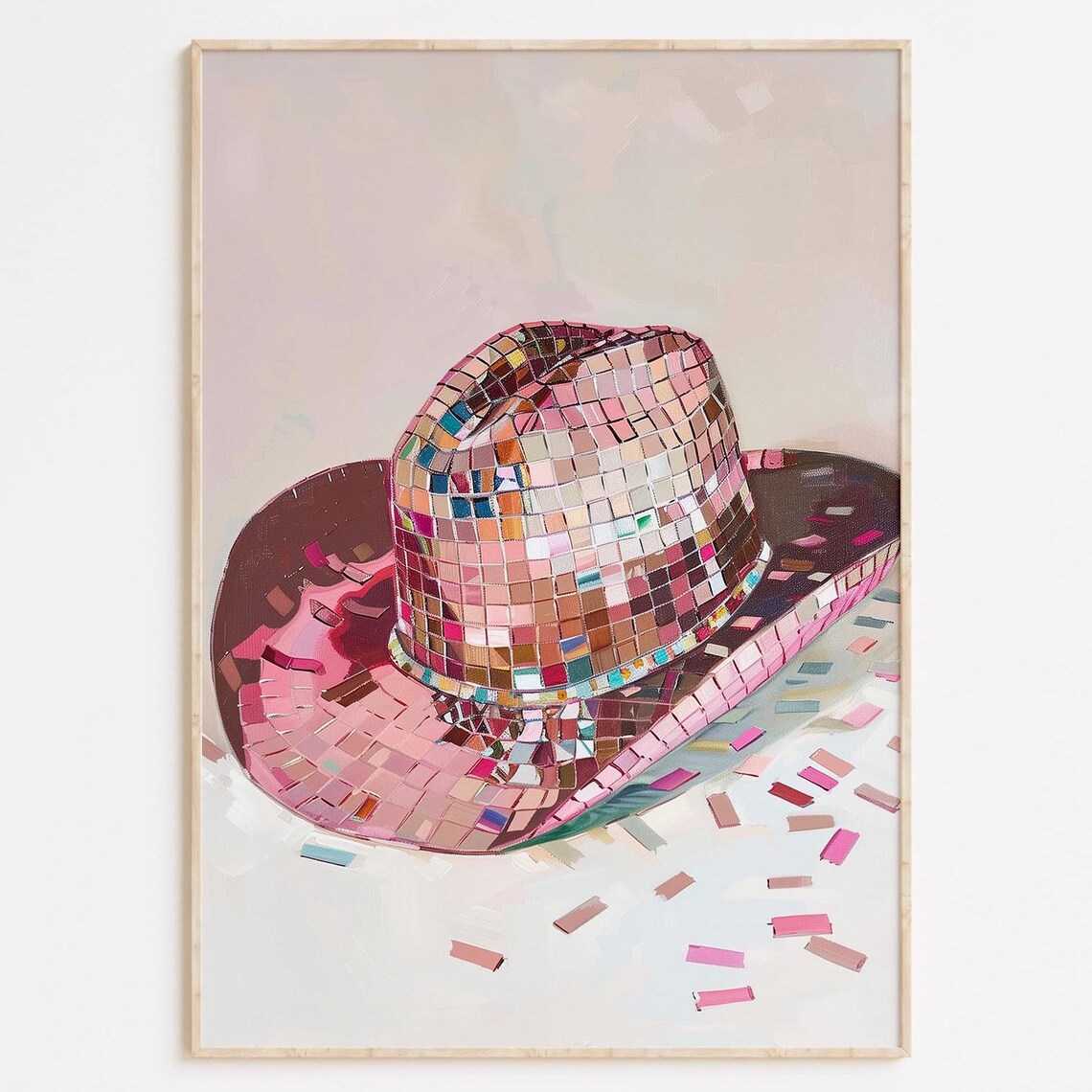 Pink Disco Ball Cowboy Hat Confetti Western Glam Party Wall Poster