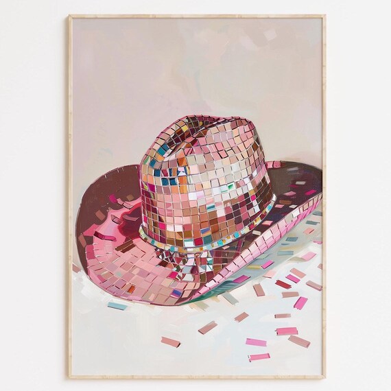 Pink Disco Ball Cowboy Hat Confetti Western Glam Party Wall Poster