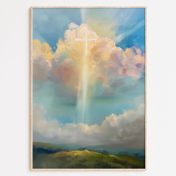Glowing Cross In Heavenly Clouds Christian Faith Sky Art Poster